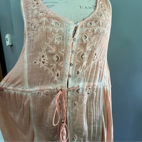 NWT FREE PEOPLE Riptide Sleeveless Open Front Dress Cutwork Lace Peach Size XS - Picture 15 of 15